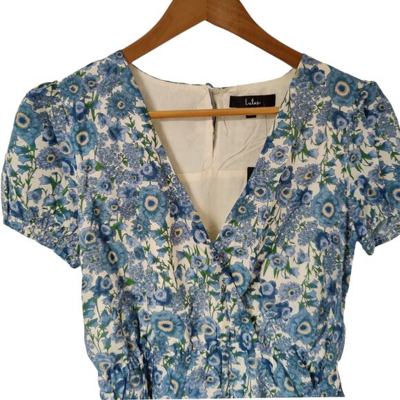 Lulus Blue Floral Print Puff Sleeve Mini Dress - Picture 4 of 5